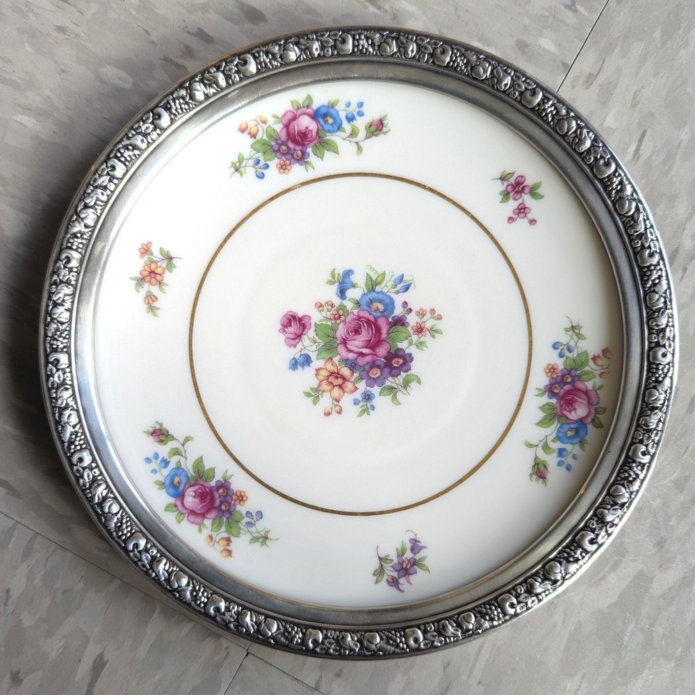 Lenox Rose Porcelain Plate Wallace Sterling Silver 30s 4178 Vintage Floral 8.5in